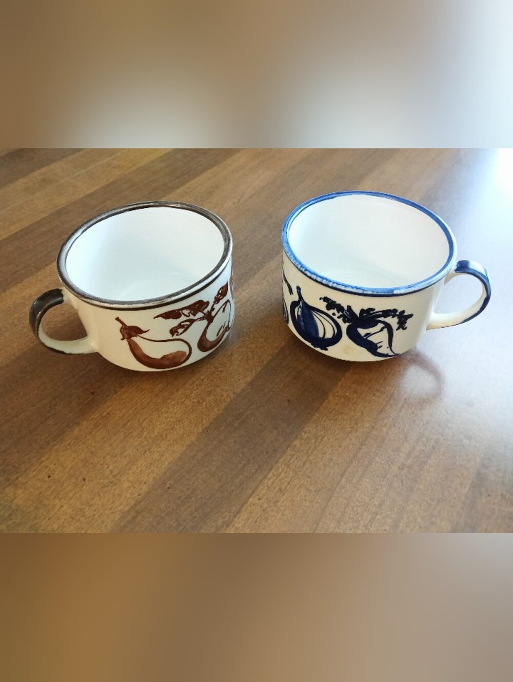 Vintage Cobalt Blue & Brown Vegetable Large Ceramic Soup Mugs - Picture 8 of 8